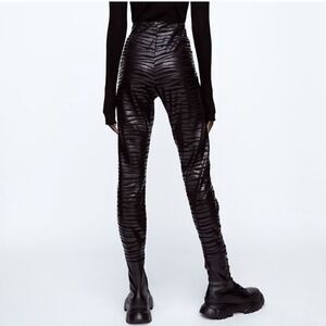 Zara Black Faux Leather Zebra Leggings | XS